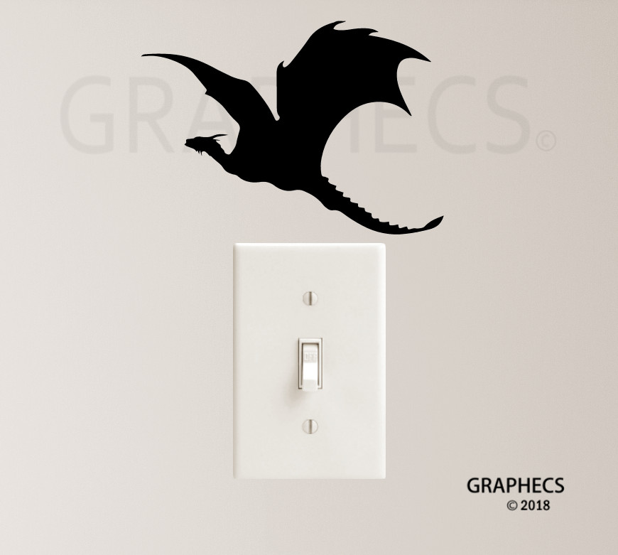 Flying Dragon Decal Vinyl Sticker Fantasy Cute Baby Dragon Laptop Light Switch