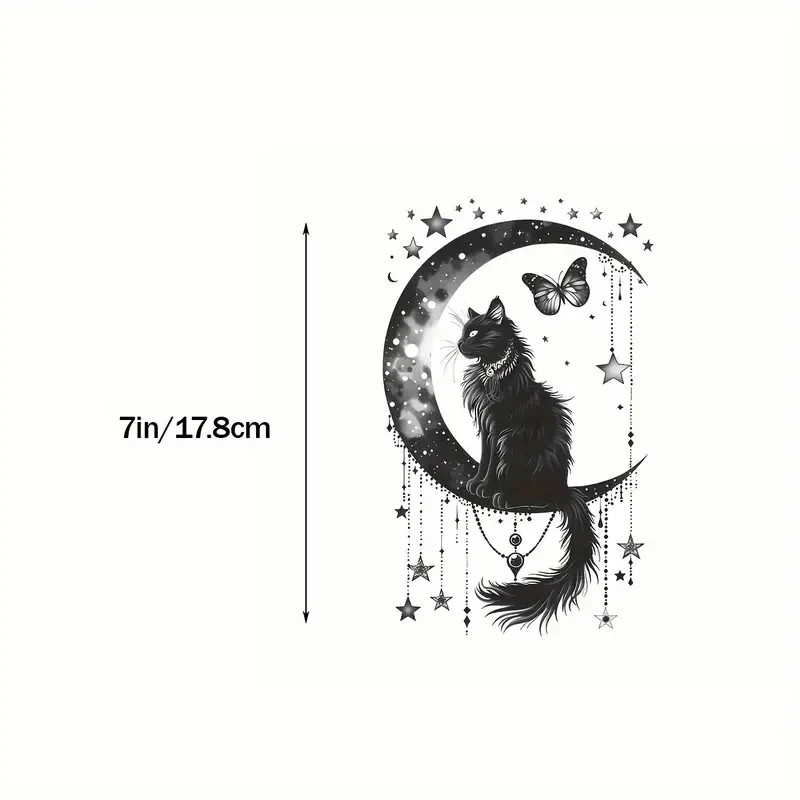 Black Cat Crescent Moon Stars 7 Inch Vinyl Decal Sticker Celestial Cat