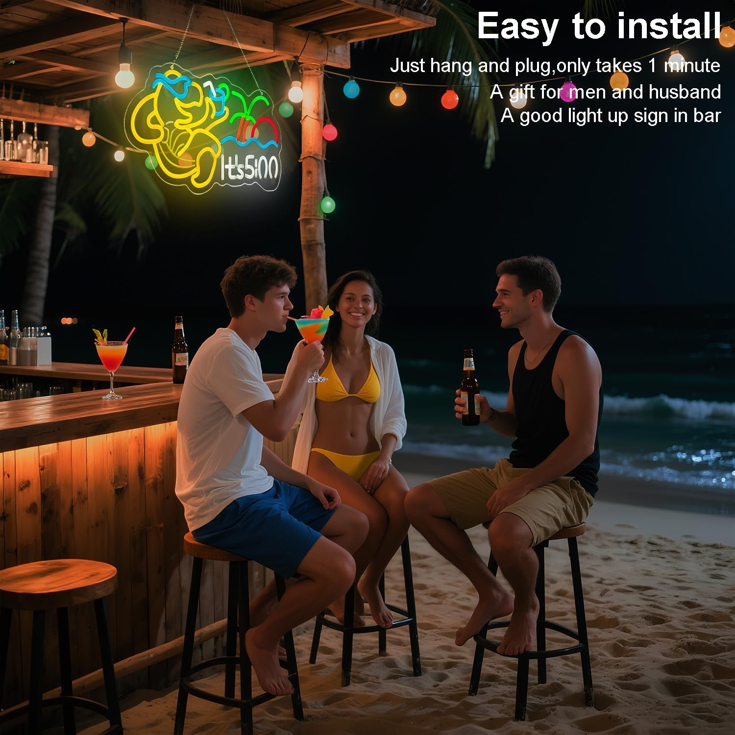 Turtle Have A Drink Neon Signs for Wall Decor, Its 5 00 O'clock Led Neon Ligh…