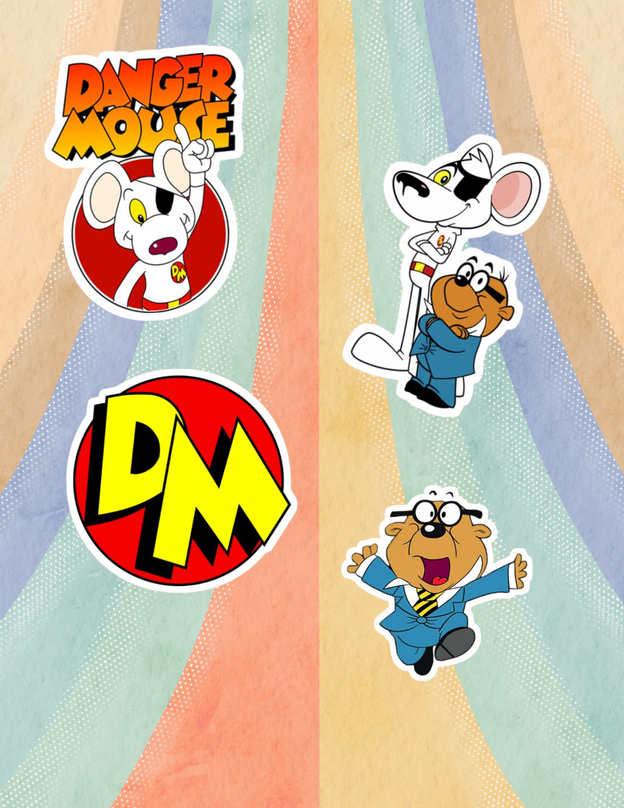 Danger Mouse Retro Cartoon 4pc Sticker Pack