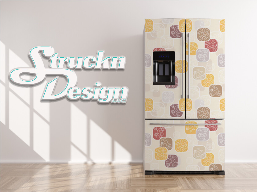 Purple Blue Red Abstract Floral Square Fridge Freezer Wrap Side Door Vinyl Decal