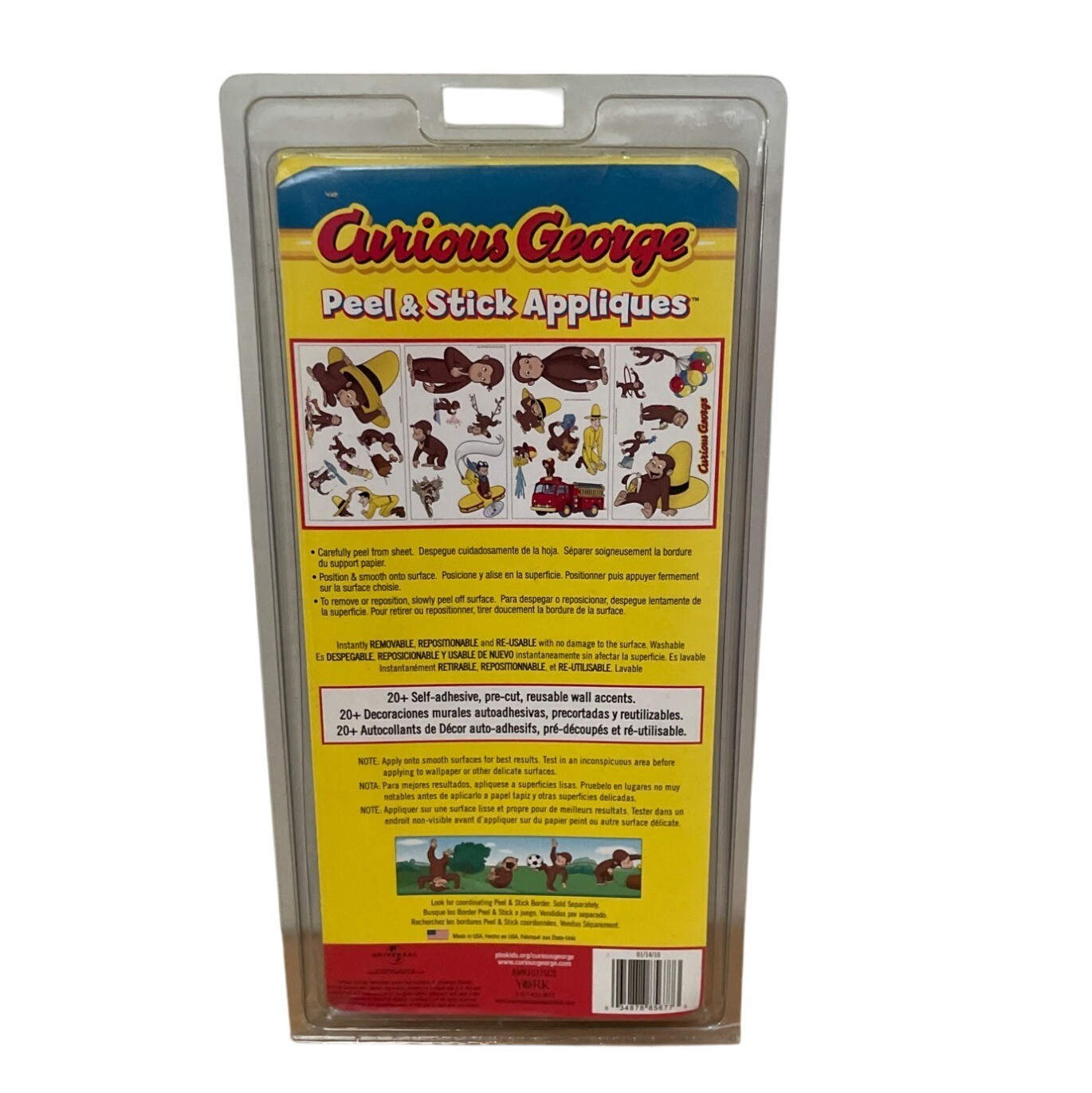 PBS Kids Curious George Peel and Stick Appliques Wall Decals Removable Reusable