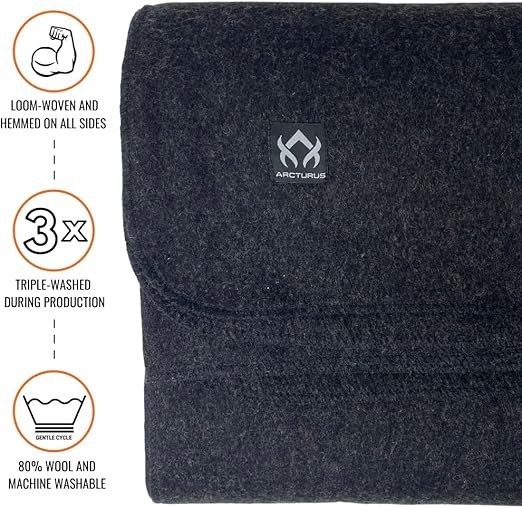 Arcturus Military Wool Blanket – Warm, Thick, Washable – Great for Outdoors, Cam