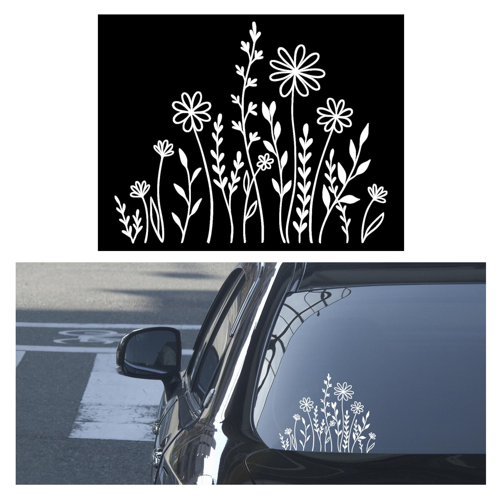 Wildflowers Boho Car Sticker Decal, Waterproof Vinyl Flower Vehicle Window St…