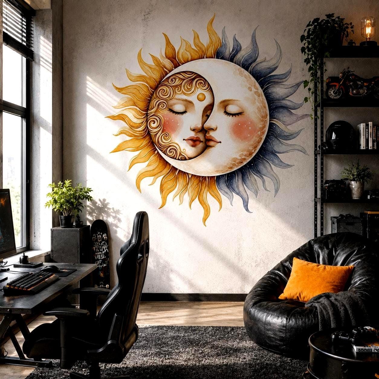 Sun and Moon Wall Vinyl Decal | Celestial Face Sticker