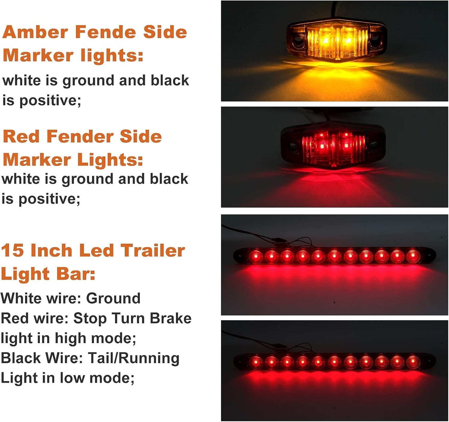 12V Trailer Led Light Kit, 2x Square Led Stop Turn Tail Brake License Plate Runn