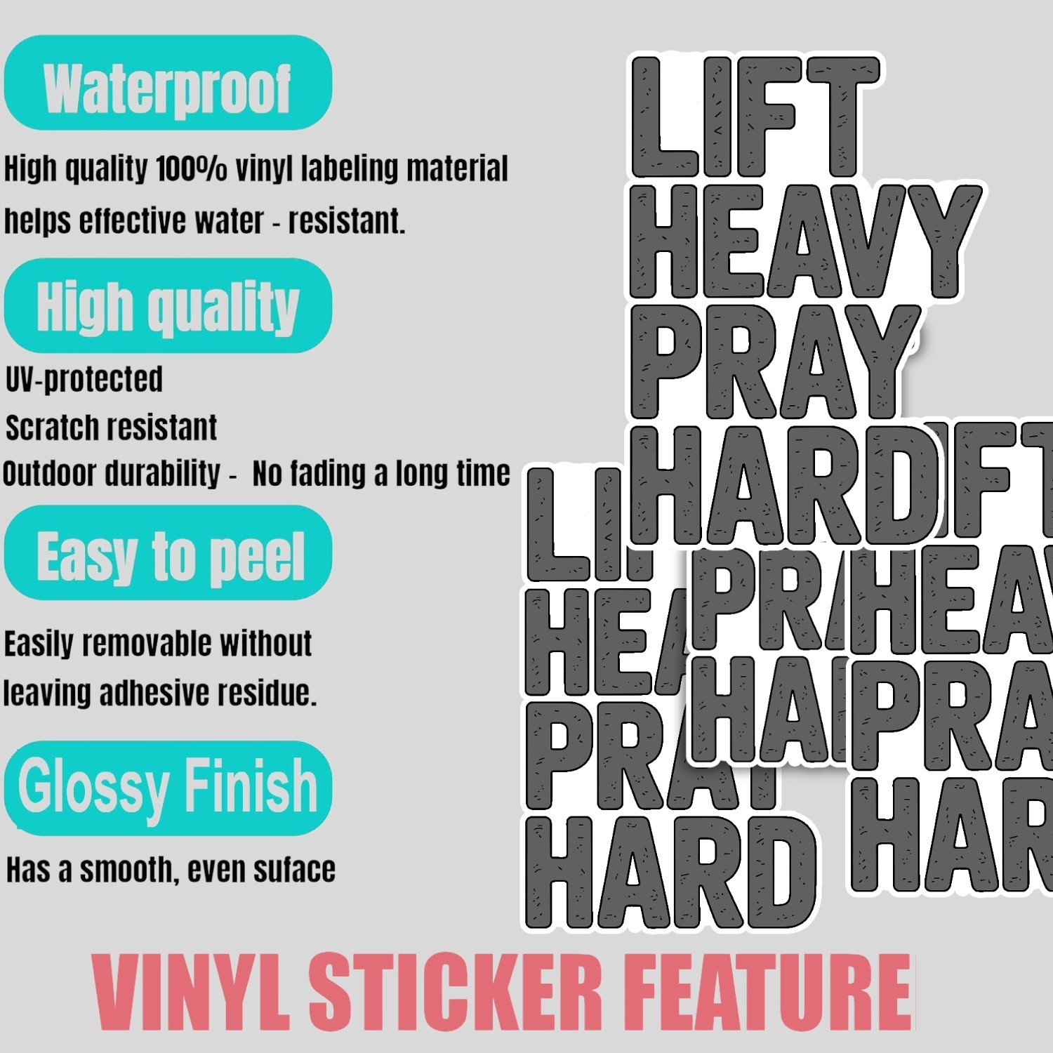Lift Heavy Pray Hard Stickers: Christian Fitness Decals – Waterproof 4-Pack