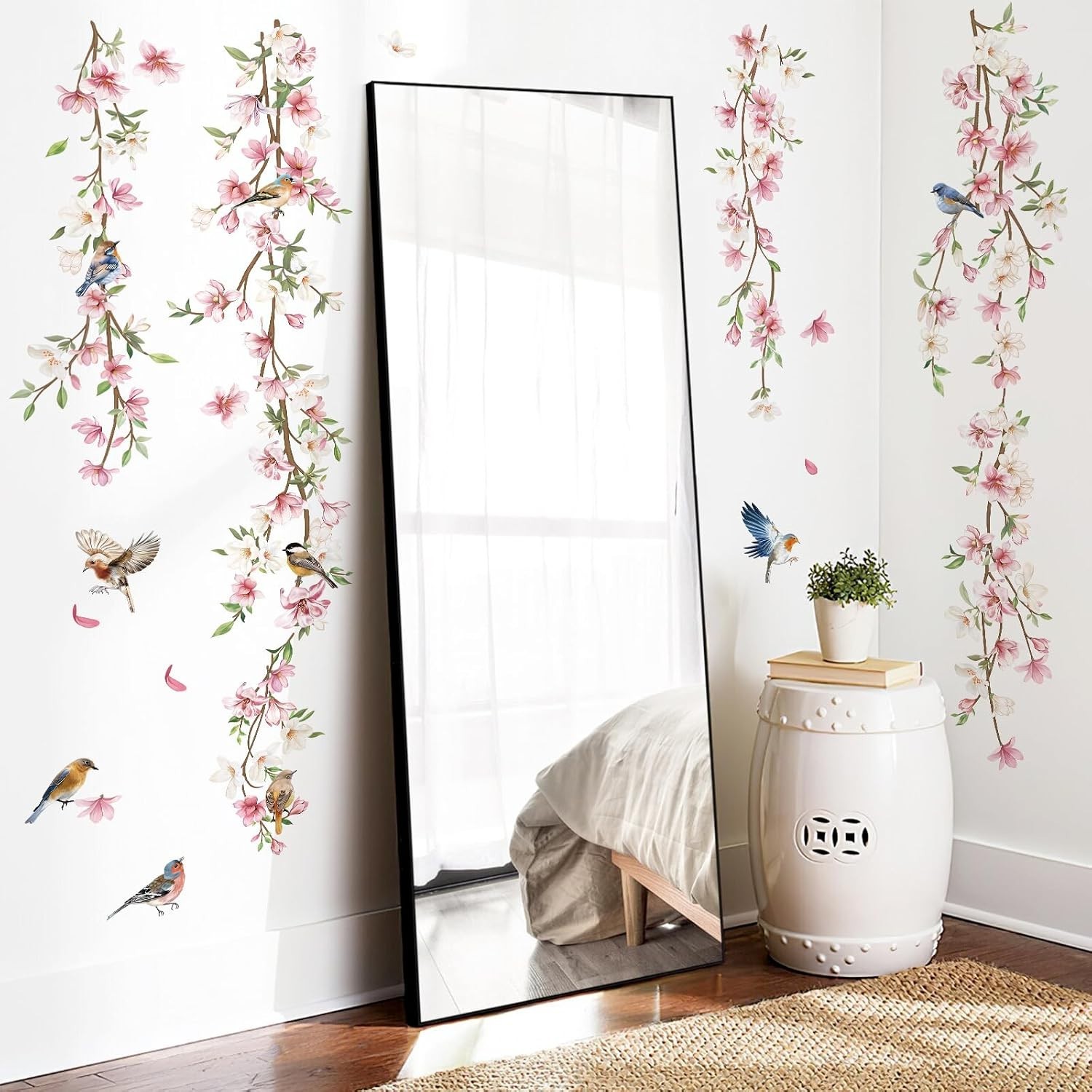 Waterproof Floral Wall Stickers: Bright Birds and Vines for Living Spaces