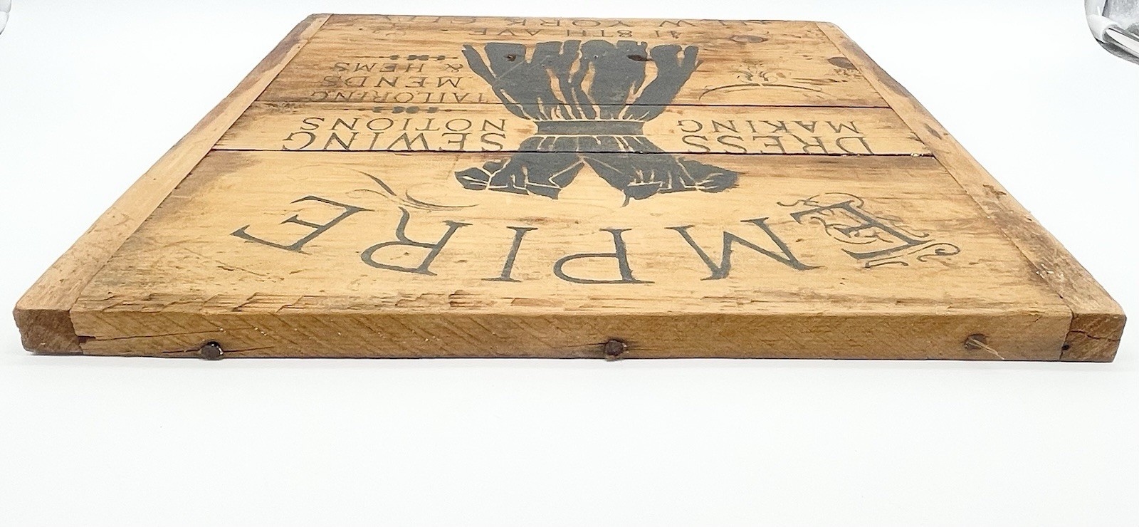 Vintage Empire Dressmaking Wood Sign 15.5”x14.5” Tailoring NYC Décor