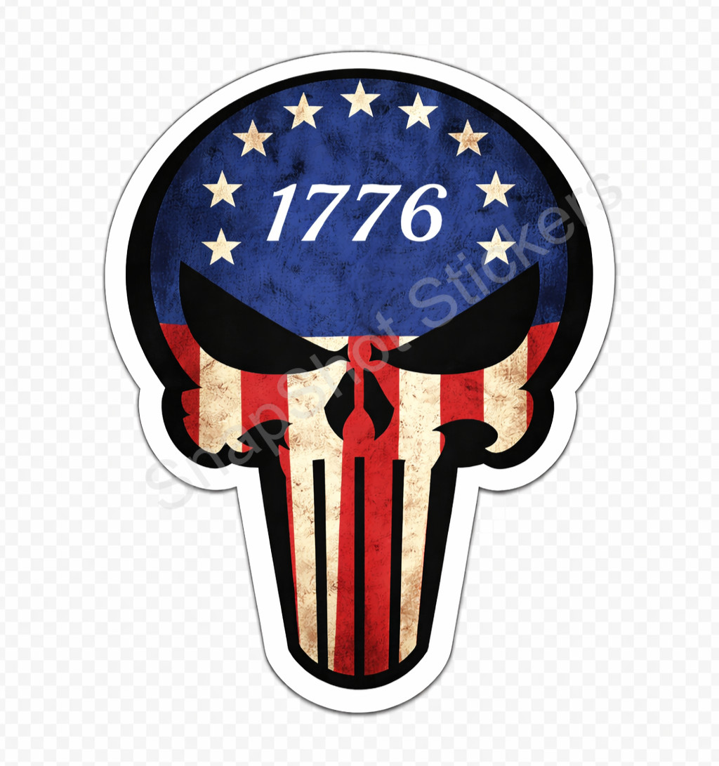 Punisher Style Retro 1776 American Flag Skull Vinyl Decal Sticker Car Truck 30