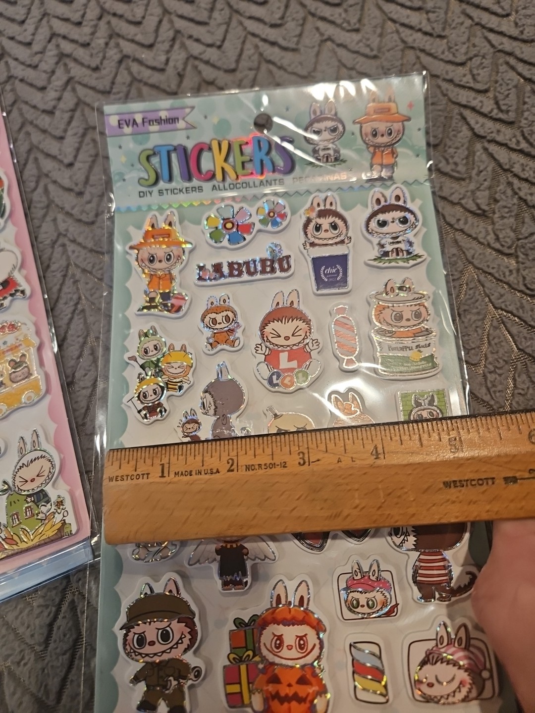 EVA Fashion 2D Foam Labubu Stickers LOT of 3 Different Designs NEW Holographic