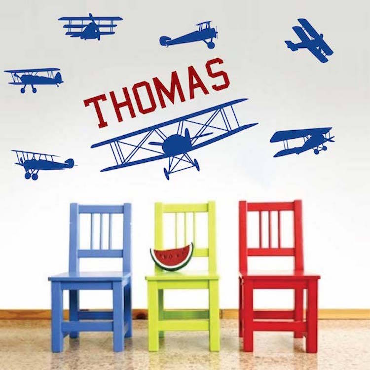 Airplanes Wall Decal Boy's Room Wallpaper Old School Planes Removable Vinyl, b18