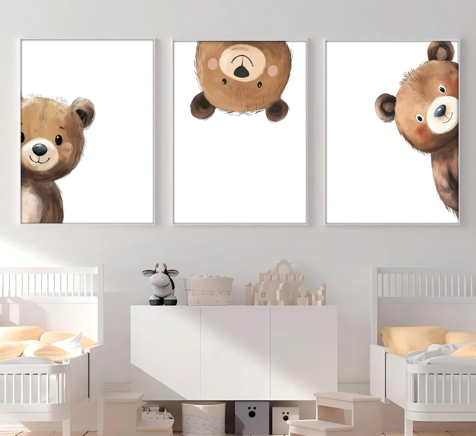 3Pcs Baby Teddy Bear Nursery Wall Art Peeking Bear Pictures Wall Decor Peekab…