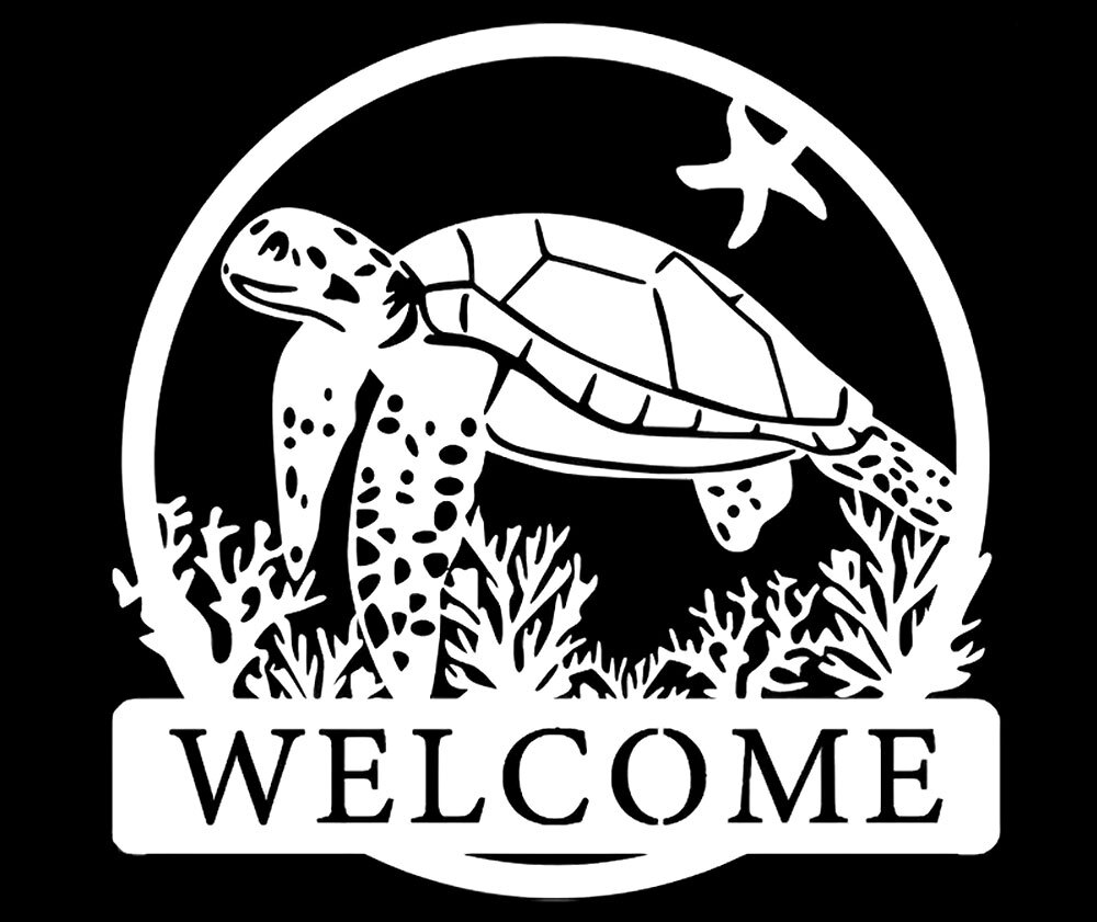 Sea Turtle Welcome Sign 10" x 10" Vinyl Decal Car Truck Window Wall Door Mirror