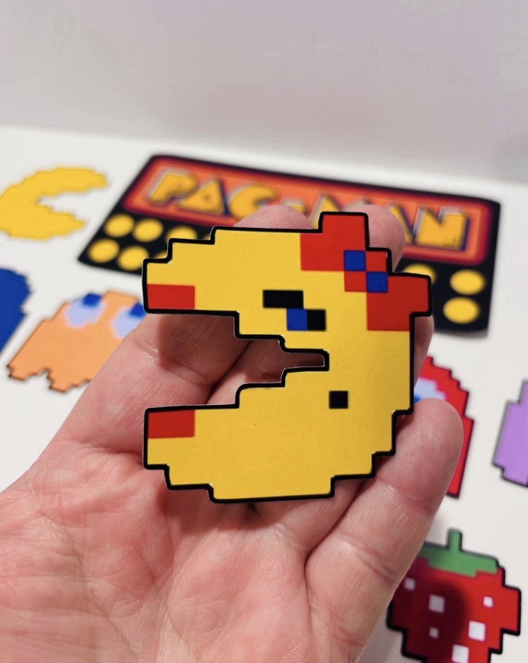Pac-Man Large Character Sticker Set, Vintage Arcade gamer Gift, 80s Retro￼￼