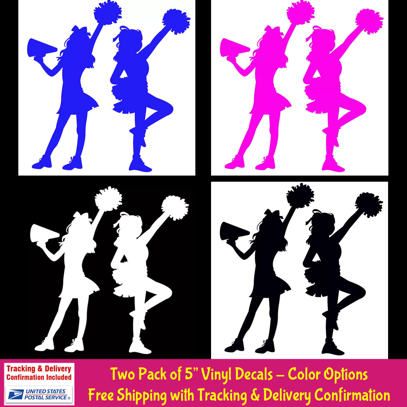 Cheerleaders Two Pack Vinyl Decals Car Window Laptop Tablet Tumblers Notebook