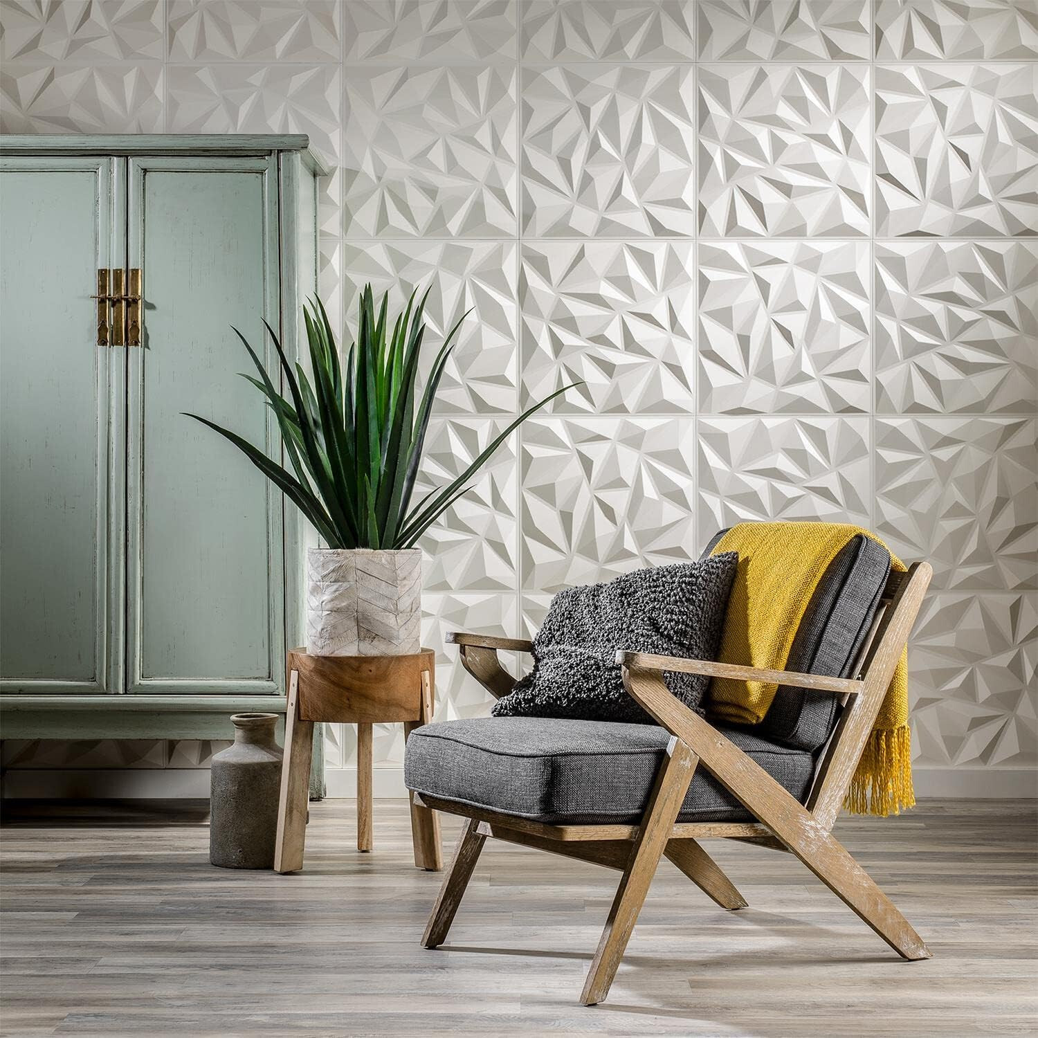 3D Wall Panels Diamond Textured PVC for Interior Decor Black 30x30cm 10 Pack