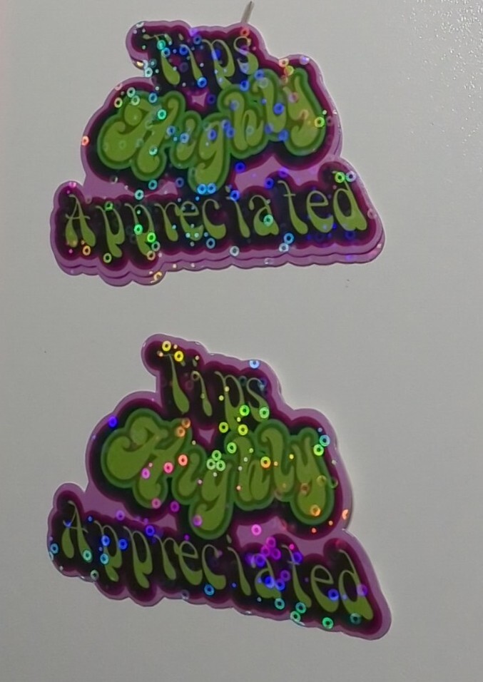 Retro "Tips Highly Appreciated" 3×2" die cut vinyl sticker 4 budtender 4 pack