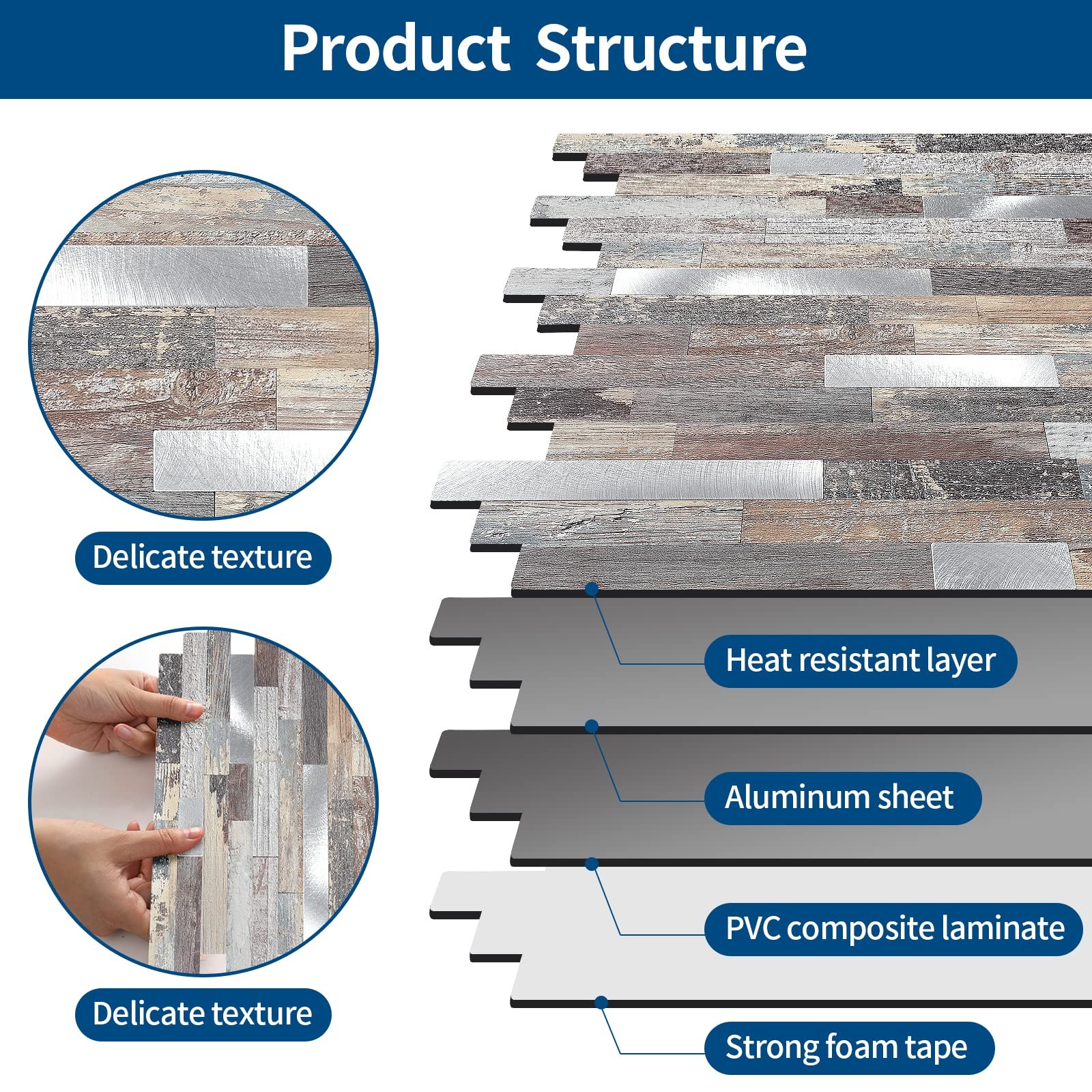 Yipscazo 2026 Upgrade Peel and Stick Wood Metal Tile Backsplash, Stick on Tiles