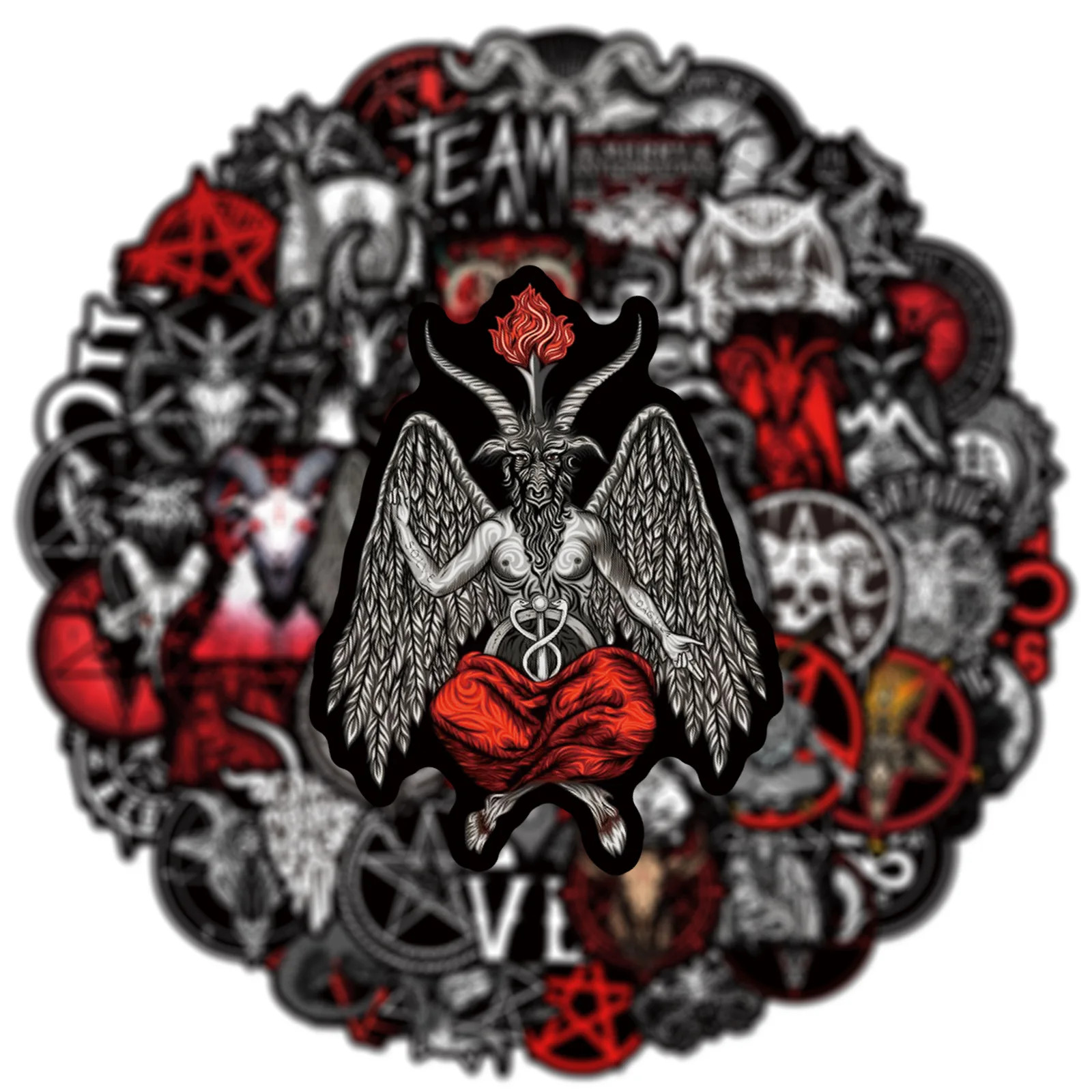 50PC Satanic Symbol Stickers Gothic Occult Baphomet Vinyl Decal Pack 2 Inch