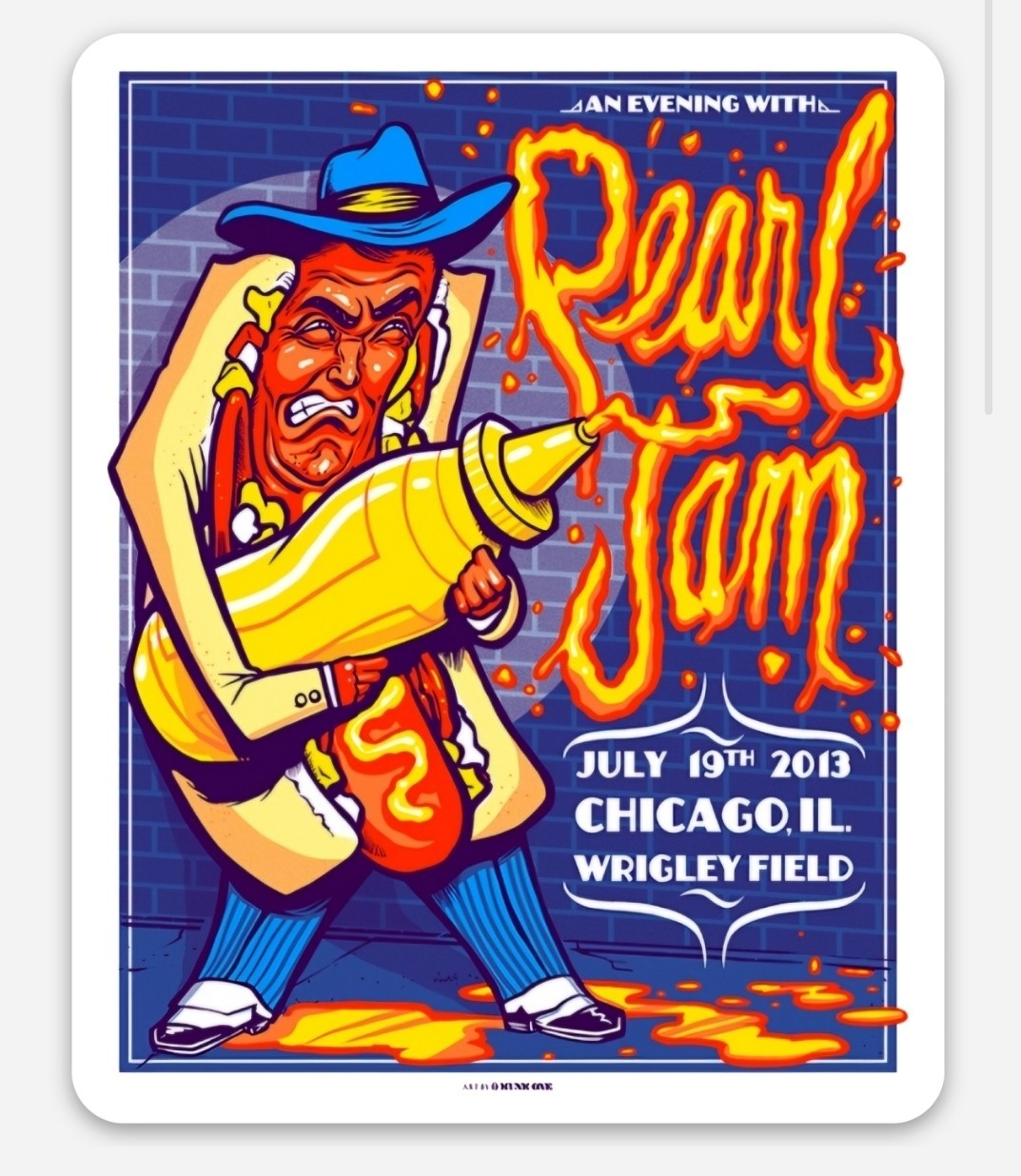 Pearl Jam Die-Cut Vinyl Sticker 2.25"x3" Wrigley 2013 Chicago 7/19/13 Poster Art