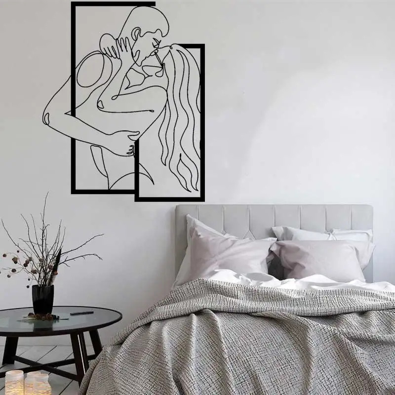 Minimalist Line Art Passionate Couple Kissing Wall Sticker Modern Fashion