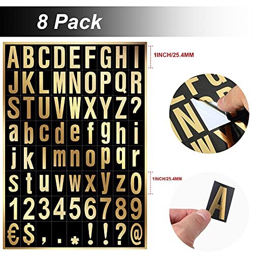 8 Sheets Self-Adhesive Vinyl Letters Numbers Kit, Mailbox 1 Inch Gold in Black