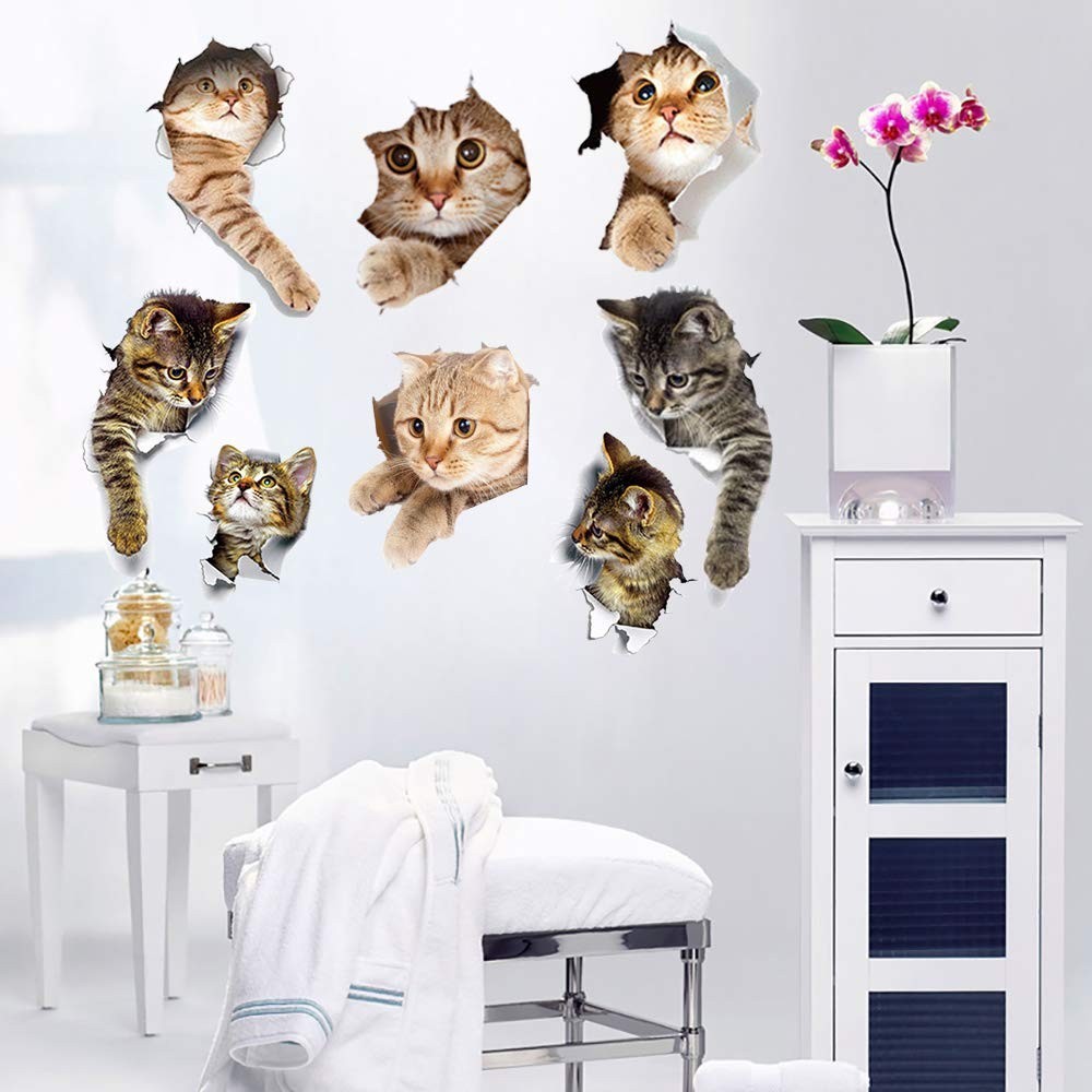 Cute 3D Cartoon Cat Wall Stickers – Easy Peel Vinyl Decor for Kids' Rooms