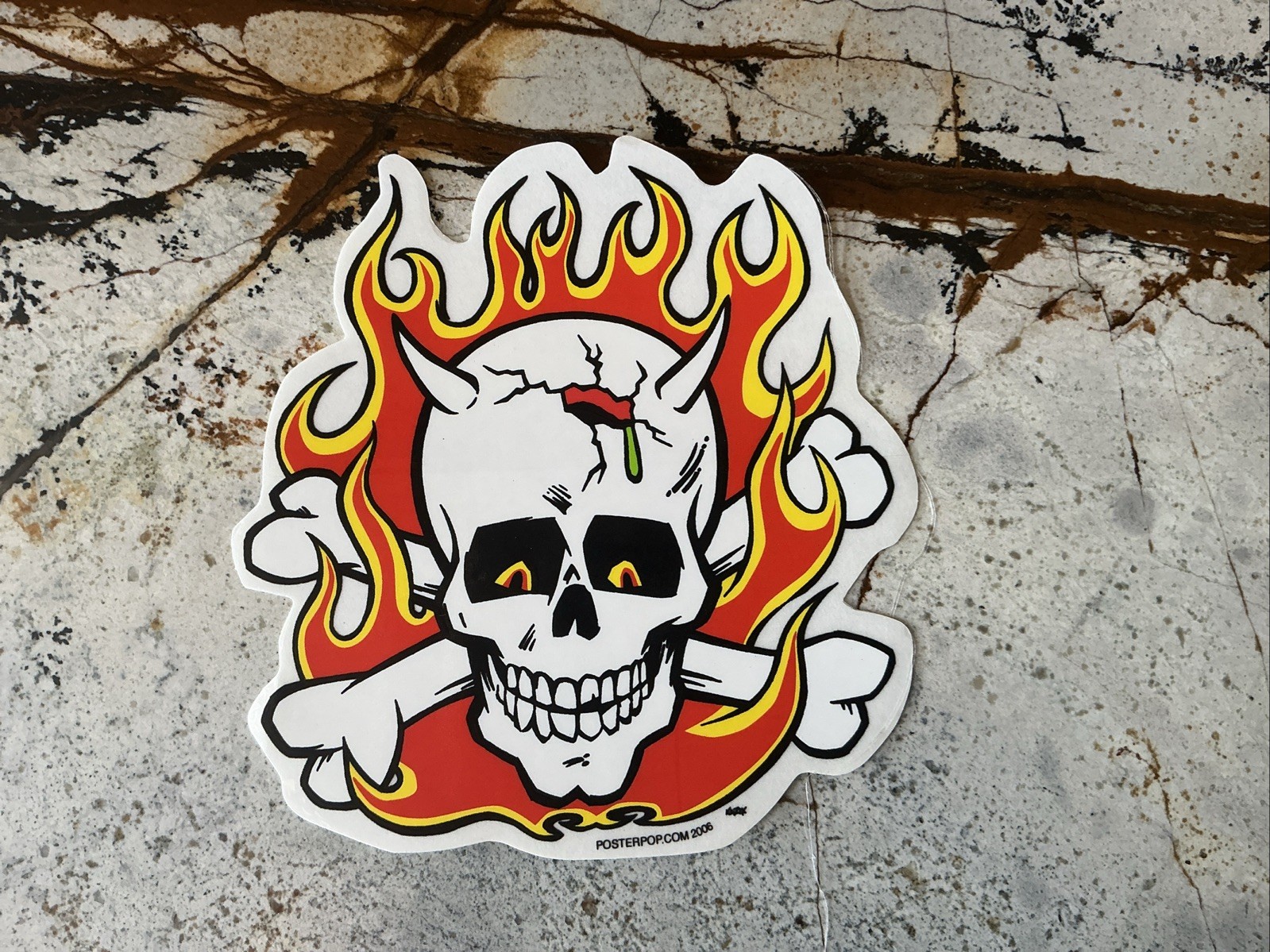 Frank Kozik original Poster Pop silkscreen FLAMING SKULL Sticker; Vintage 2006