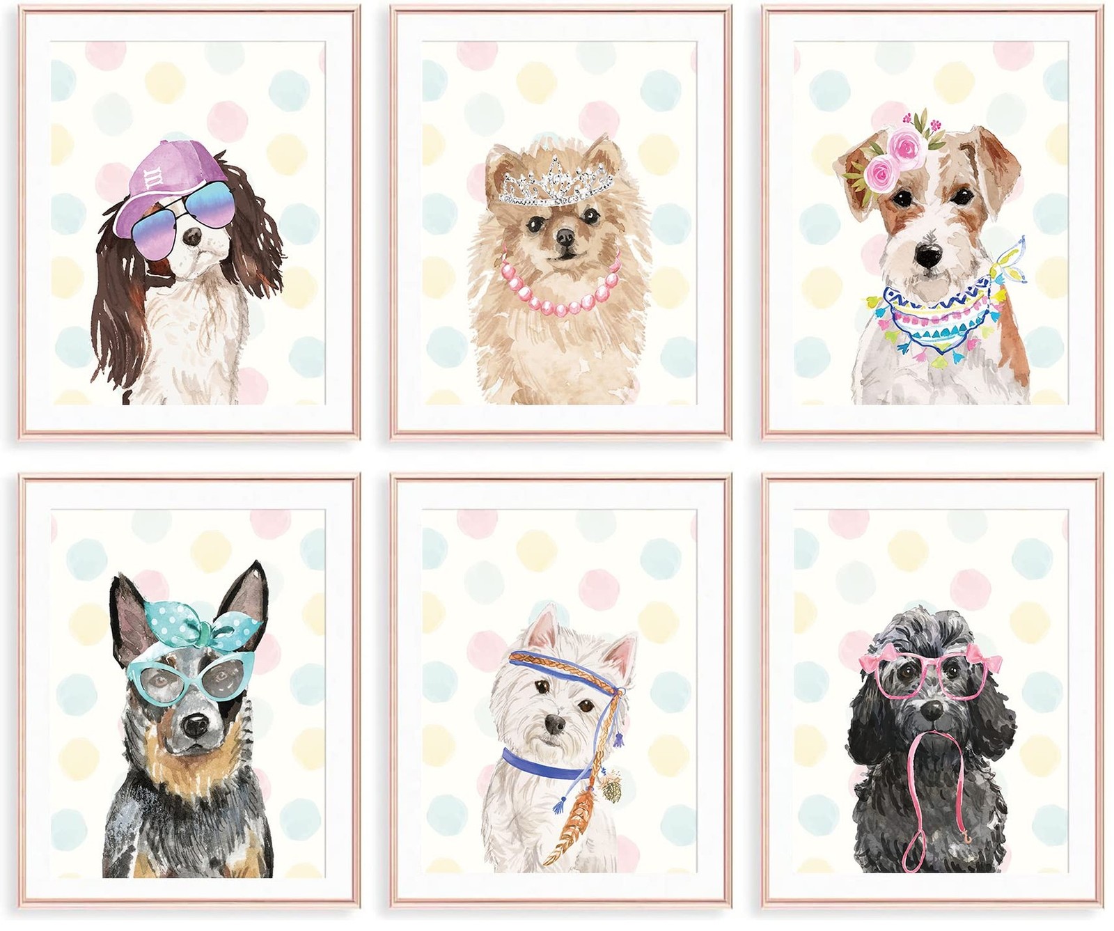 VICBOU 6 Pcs Watercolor Cute Dog Wall Art Prints Nursery Decor Wall Decor Dog…