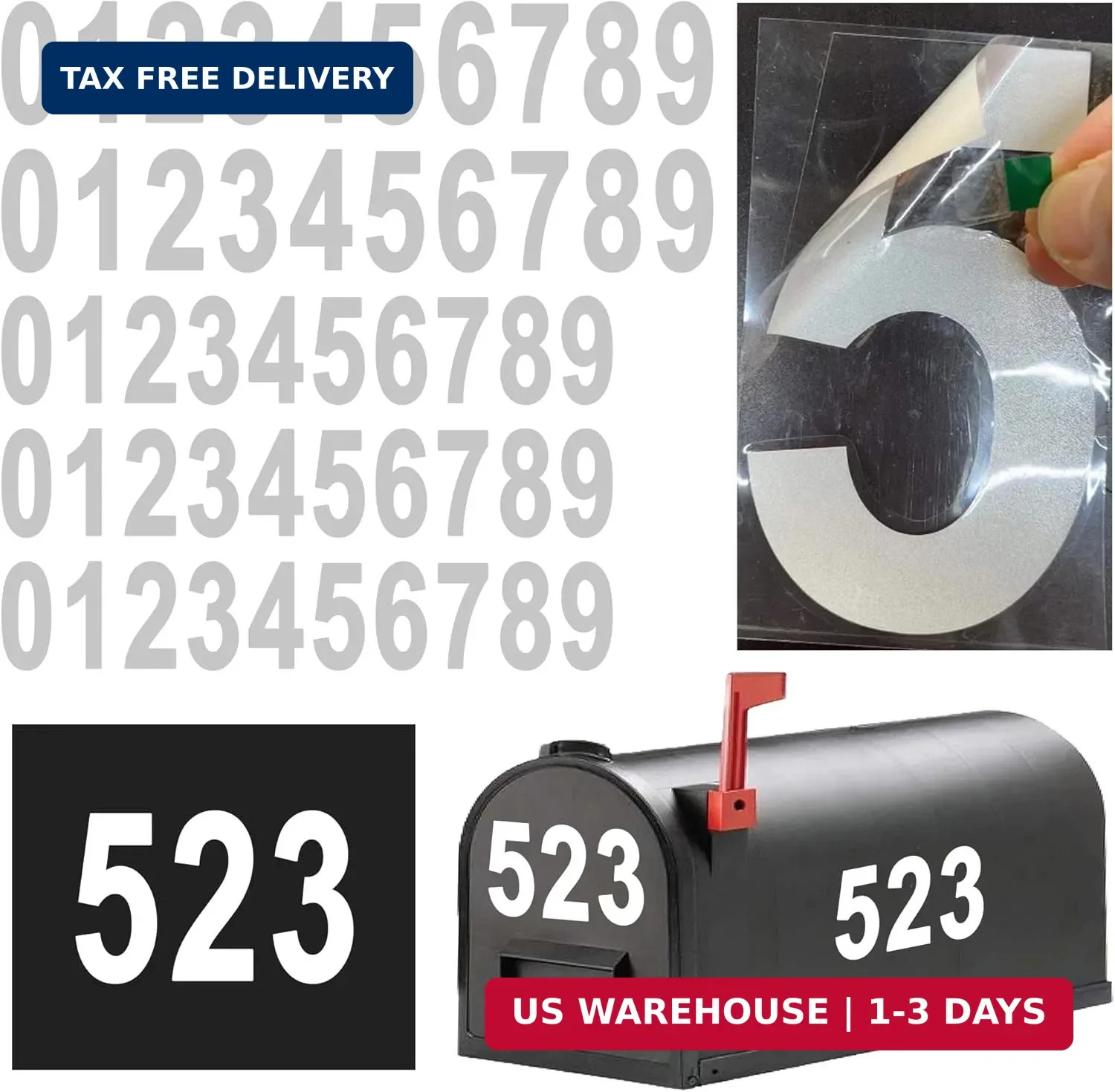 Reflective mailbox numbers stickers, decals, and die-cuts in vinyl waterproof nu
