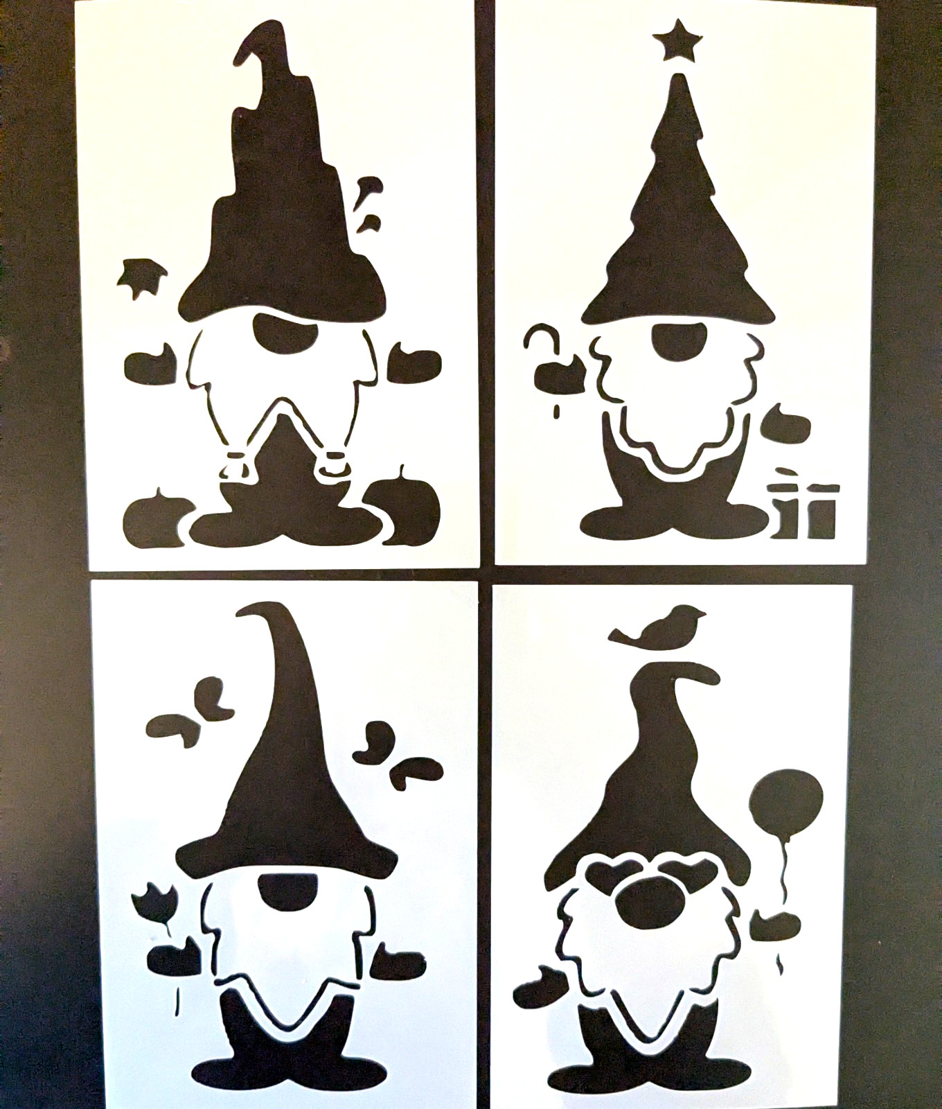 Seasonal Gnomes Set of 4 Reusable Stencils Greeting Cards, Planter 3.5" x 5" ea