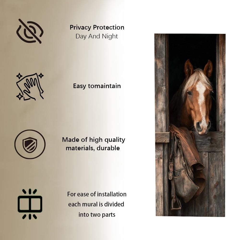 1PC Rustic Horse Door Sticker 30.3×78.7 Inch Adhesive PVC Peel and Stick Door…