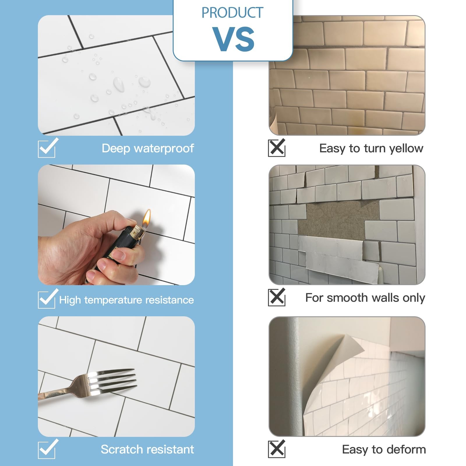 -Pack Peel and Stick Tile Backsplash 12"X12" PVC Wall 20 Polished Marble White