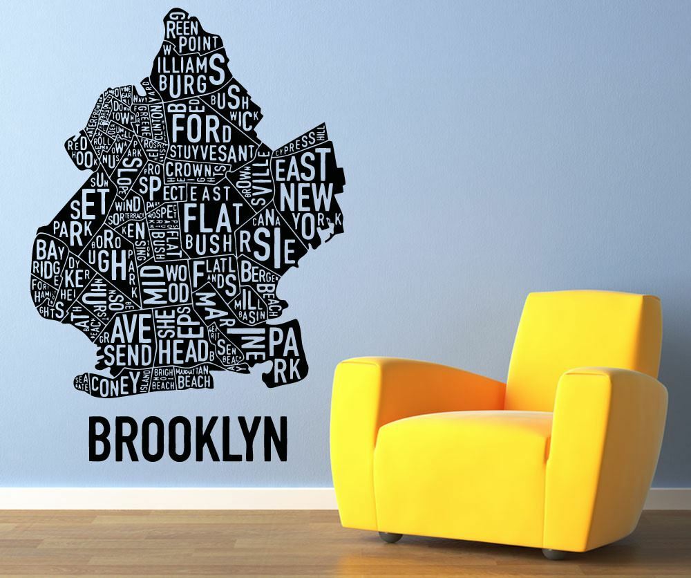 Vinyl Wall Decal Sticker New York City Brooklyn Words Map #5215