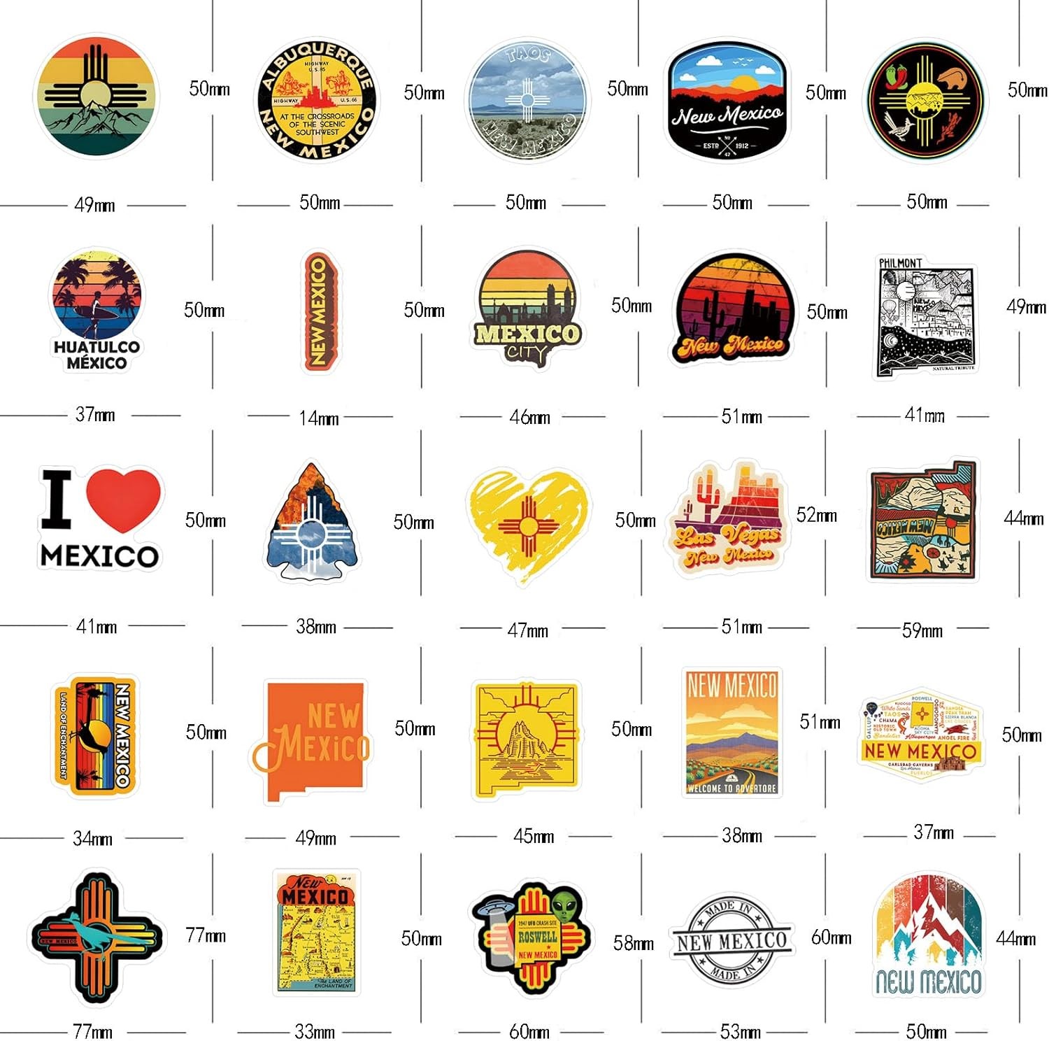 61Pcs New Mexico Stickers Pack, Aesthetic Vinyl Waterproof Sticker Decals for Wa