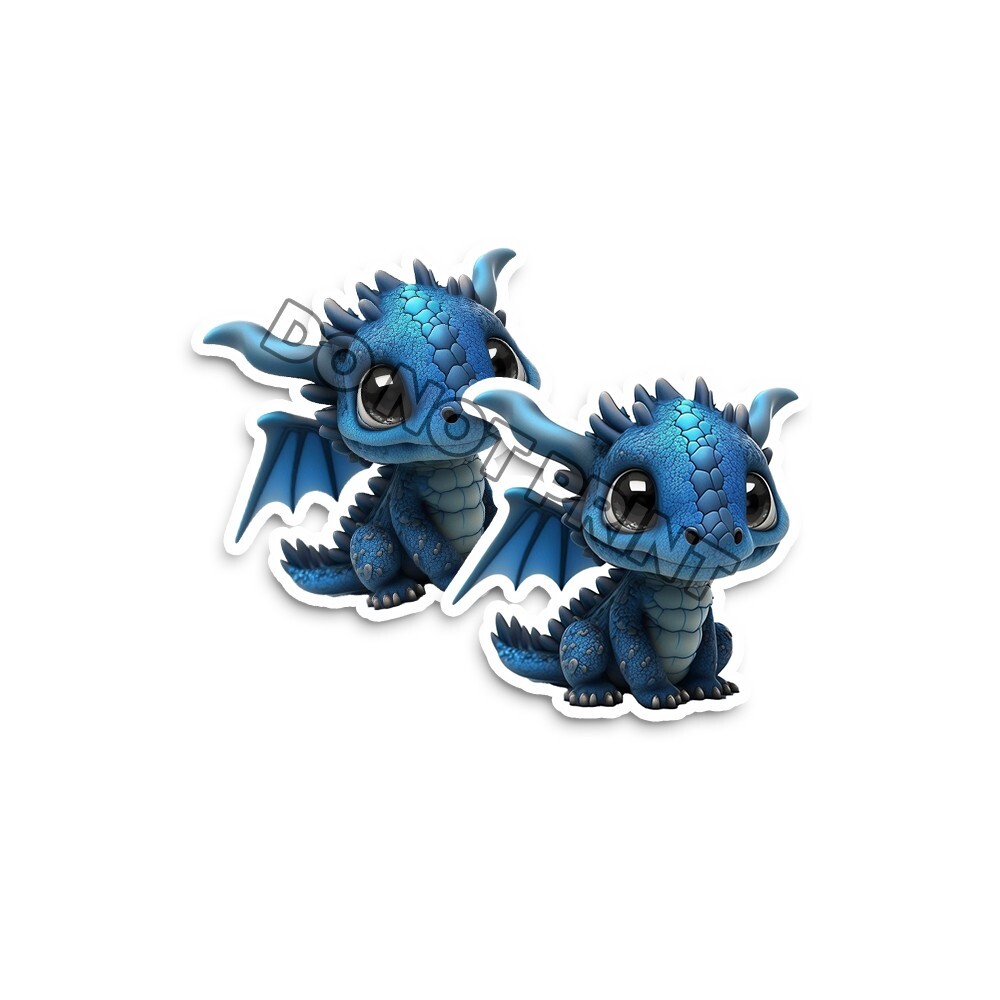 Baby Dragon Stickers Blue Dragons with Bat Wings Die Cut Decals Set of 2 M33001