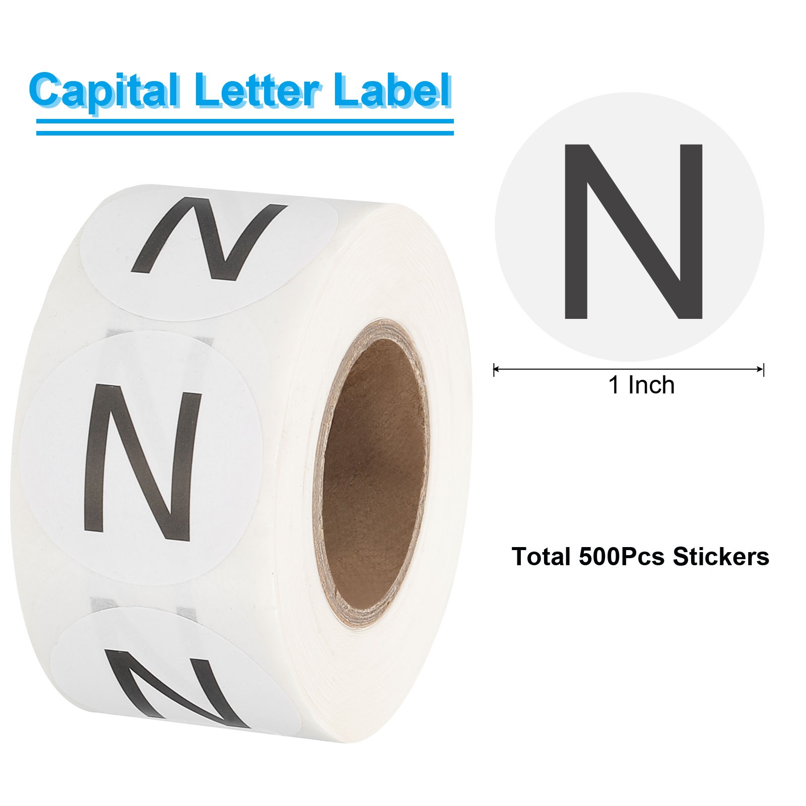 Letter N Inventory Labels, 1 Inch Capital Letter Stickers (1Roll/Total 500Pcs)