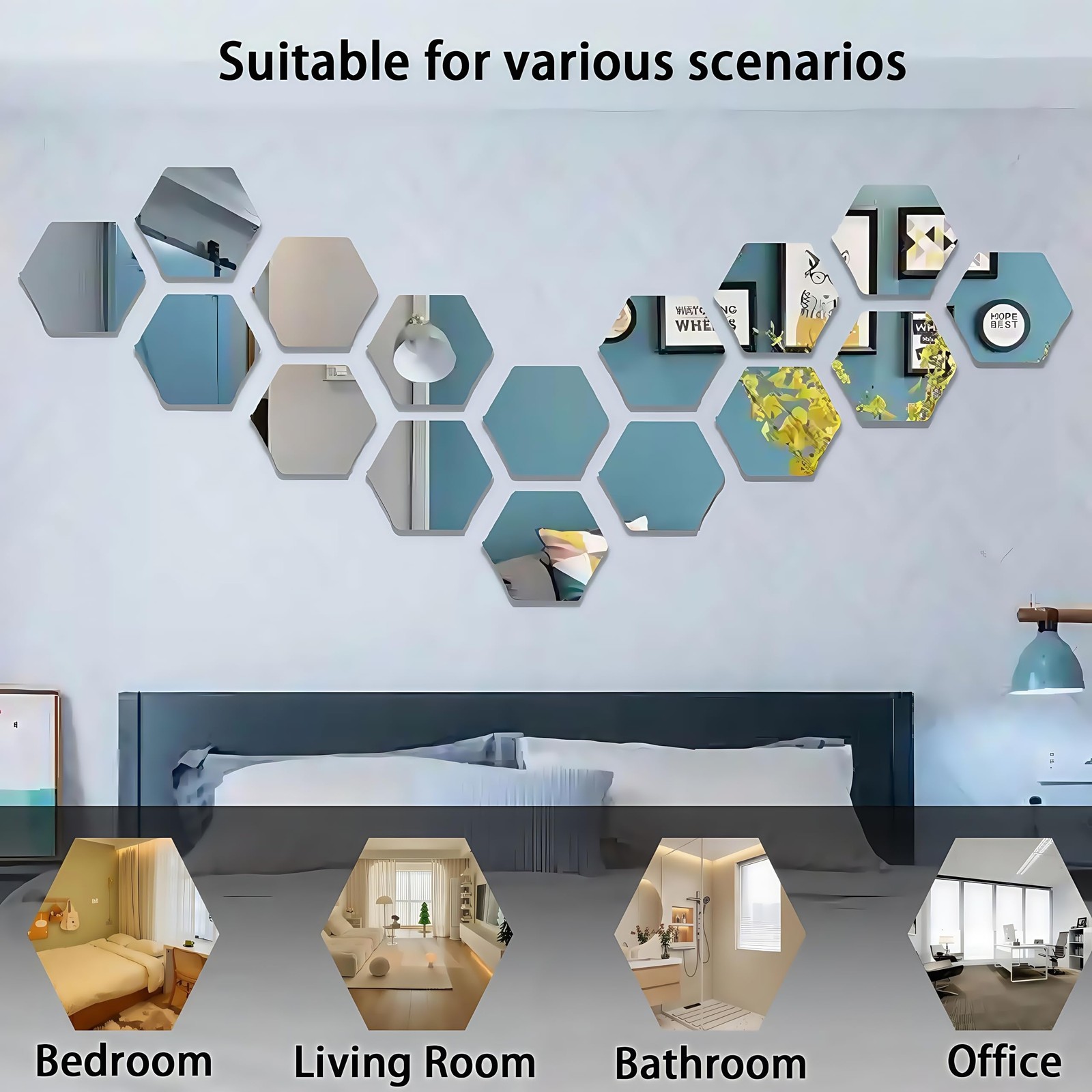 16-Piece (6.3 inches * 7.09 inches) Hexagonal Removable Acrylic Mirror Wall S…