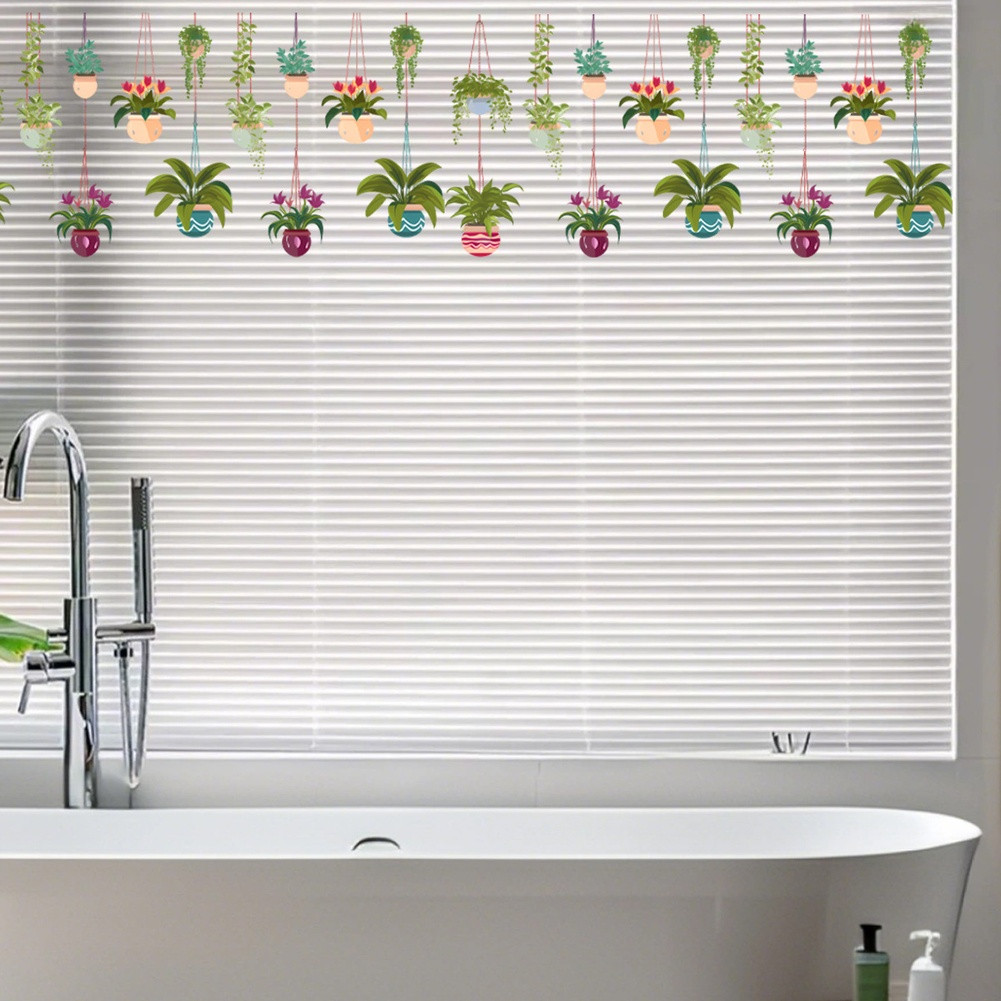 Window Cling Sticker Hanging Basket Design PVC Static White 11.81×23.62in