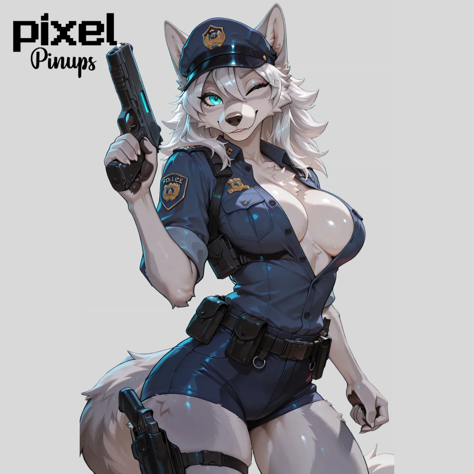 Skady Sexy Police Wolf Girl 5.1" Vinyl Sticker | Thick Furry Waifu