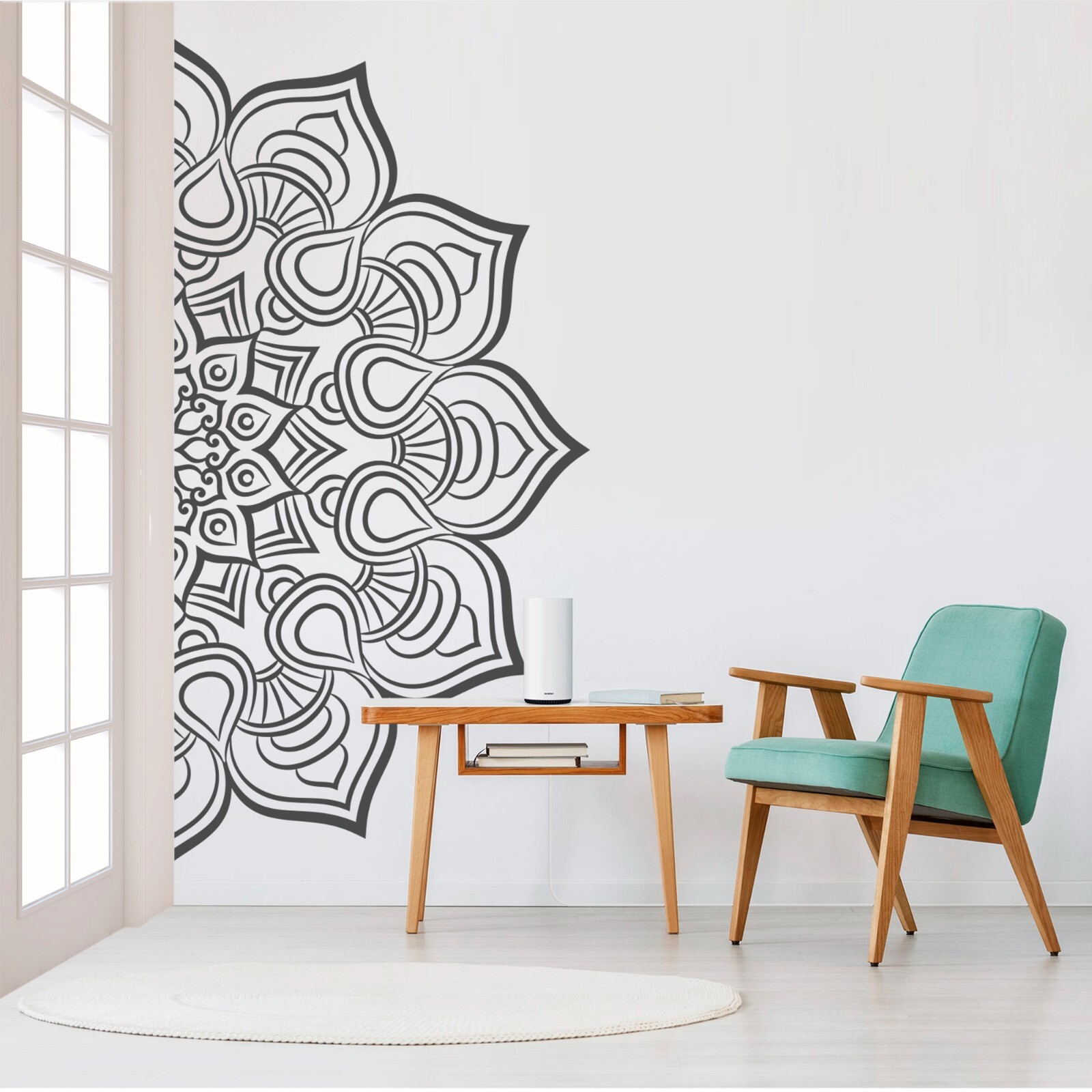 Mandala in Half Wall Sticker, Wall Decal, Yoga, Boho, Sticker for Meditation #12