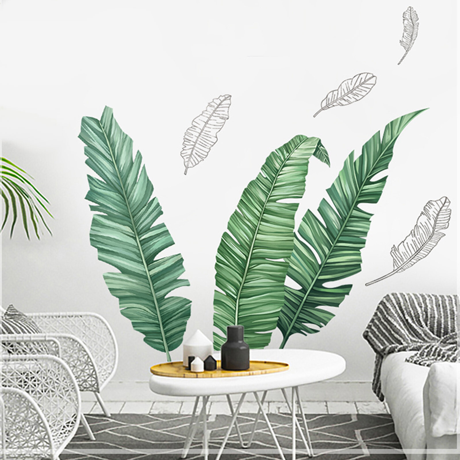 Green Tropical Banana Leaves WALL STICKER Hanging Leaves Removable PVC Home