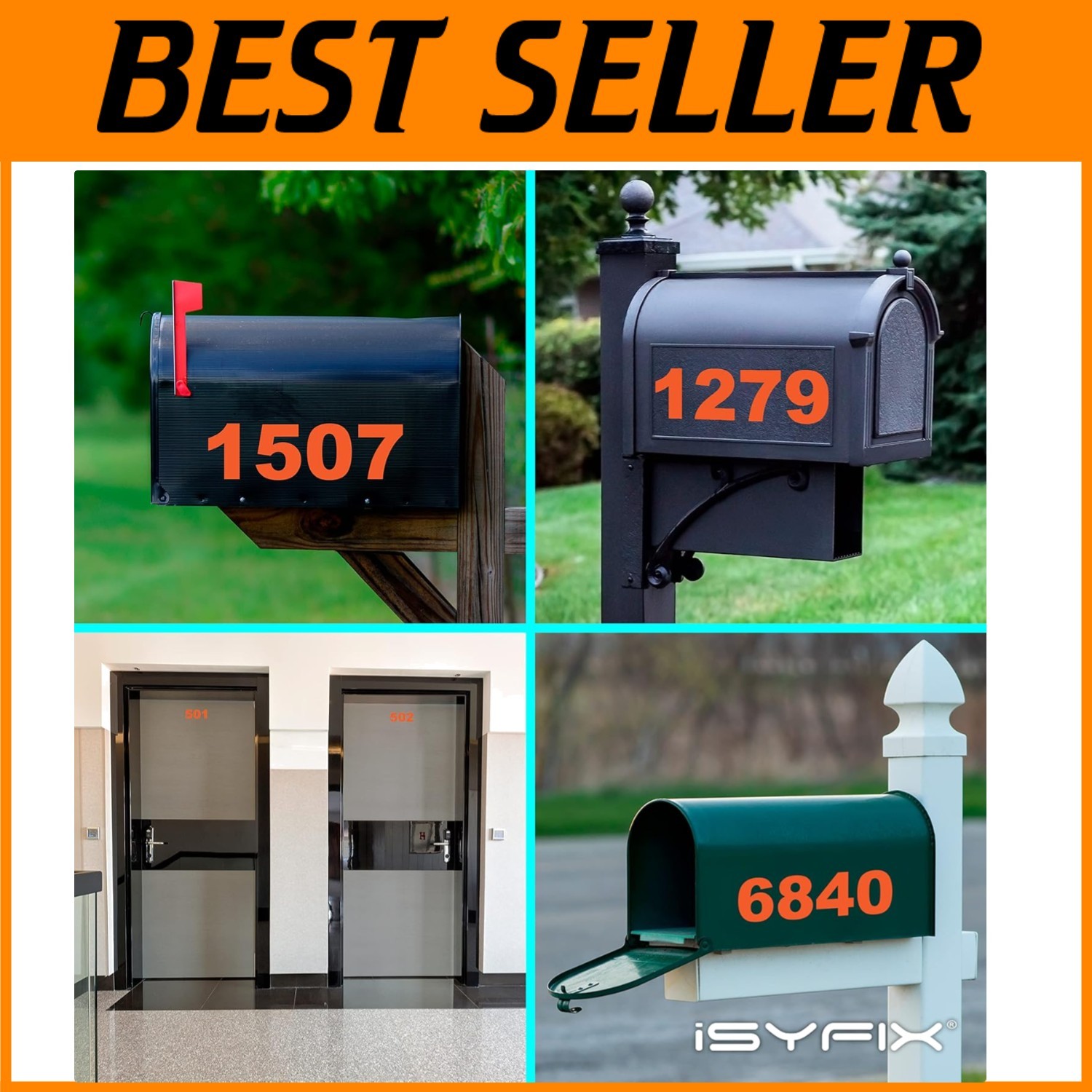 UV Resistant Orange Numbers Decals – 4 Inch, 2 Sets