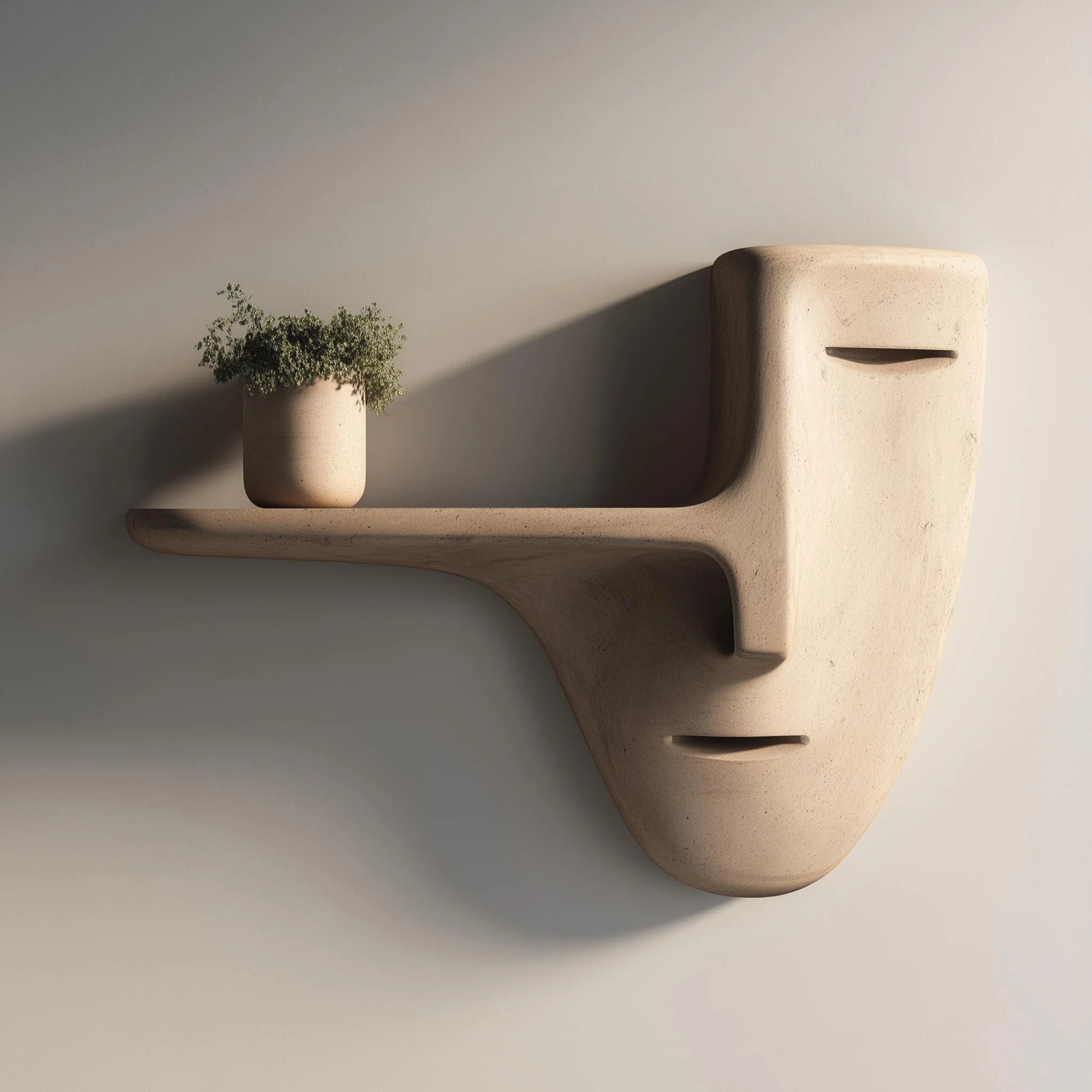 Modern Face Wall Shelf | 3D Printed Surreal Mask Sculpture with Floating Ledge