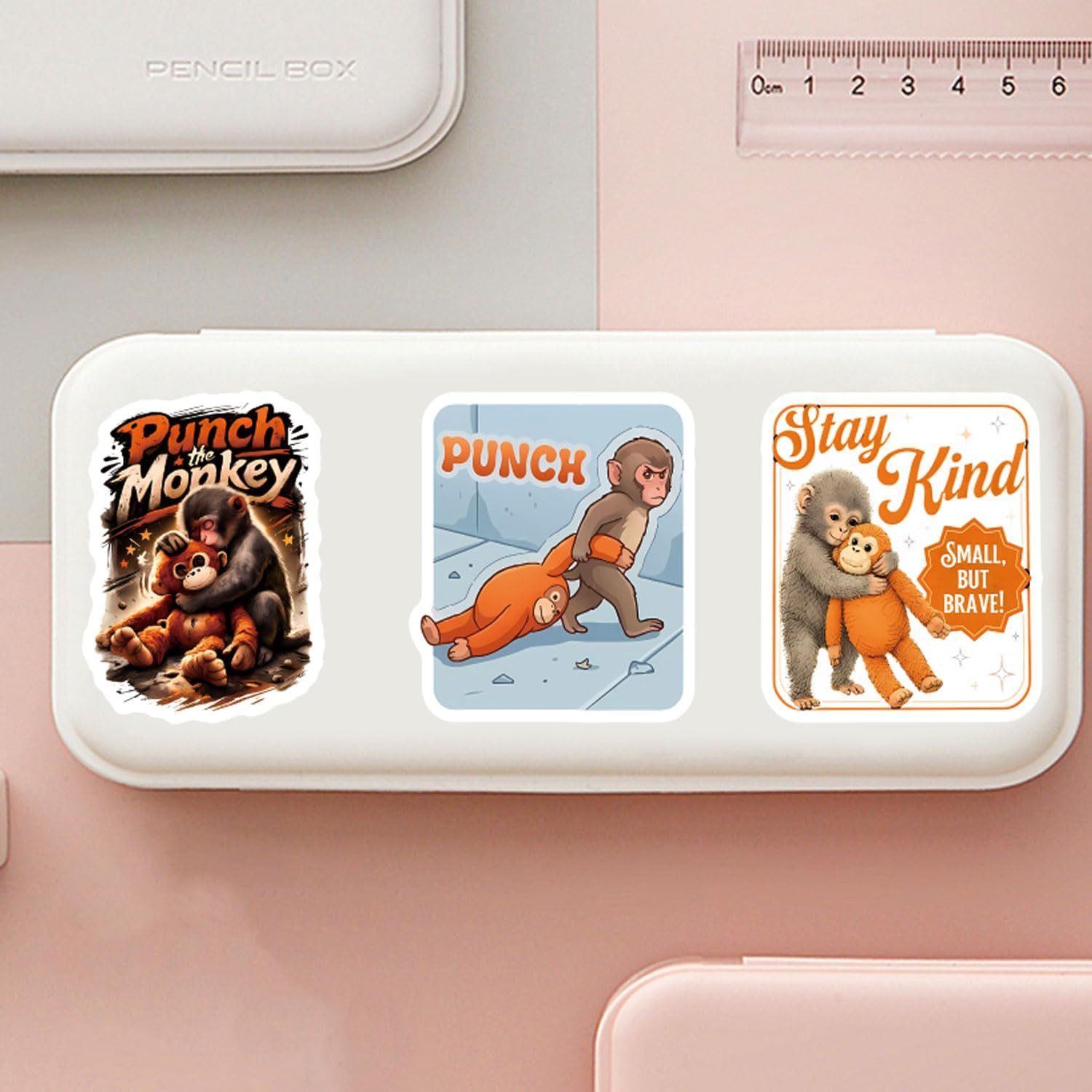 120 Pcs Monkey Punch Stickers Cute Cartoon Waterproof Vinyl Decals