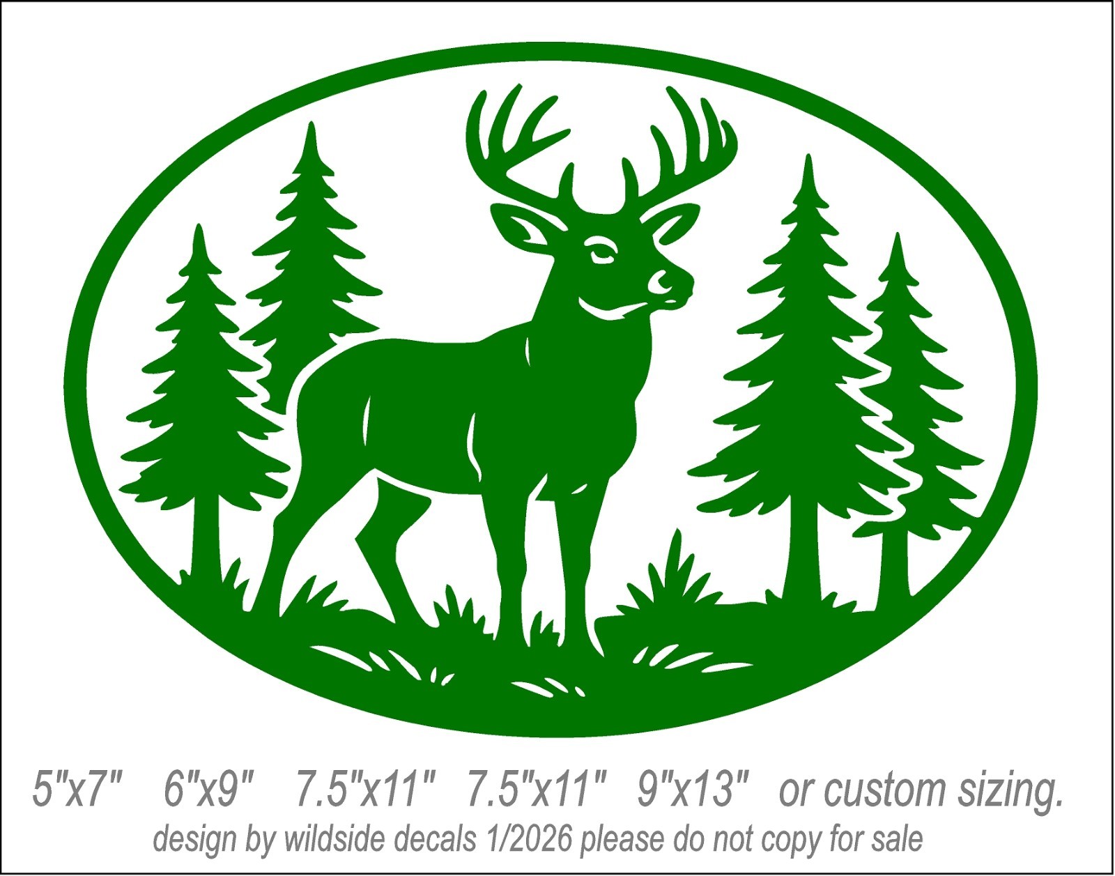 Forest Scene Vinyl Decal Deer in Woods Oval car truck window sticker graphic