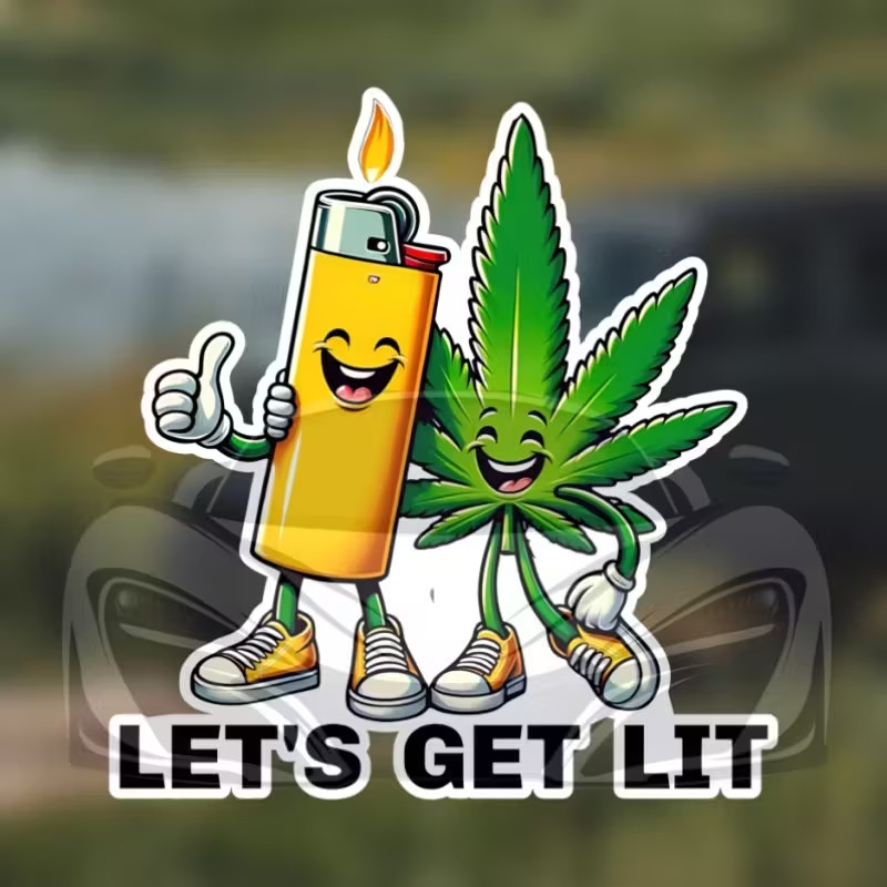 "LET'S GET LIT" 420 Cannabis Vinyl Sticker, Matte Finish, Irregular Shape, Self-