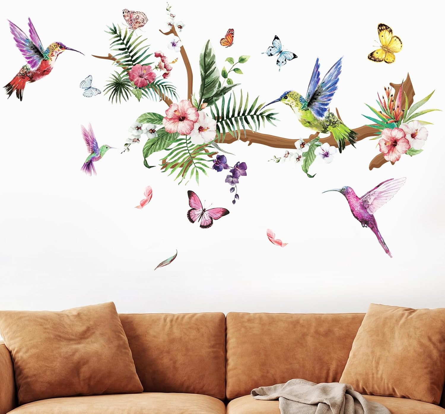 3 Sheets Hummingbirds Wall Stickers Murals Peel Decals Birds Tree Flower Butterf