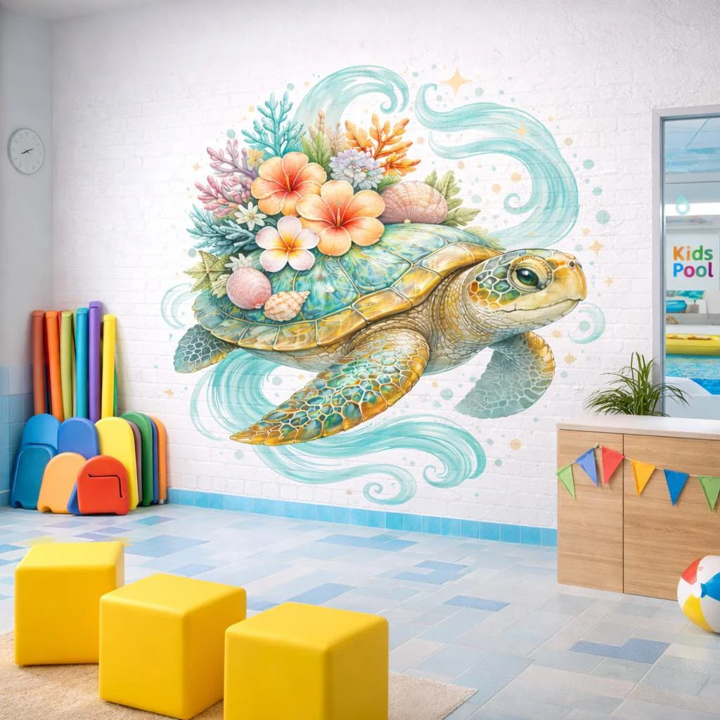 Sea Turtle Wall Decal | Tropical Floral Wall Sticker
